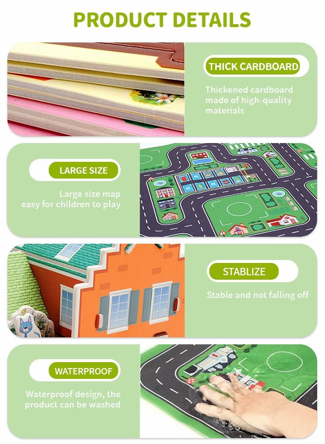 3D Puzzles Town DIY Building Blocks Set, Educational Creative Puzzle, Supermarket, Flower Shop, Ice Cream Parlour, Holiday Hotel with Map and Doll Accessories City Scene Assemble Toys