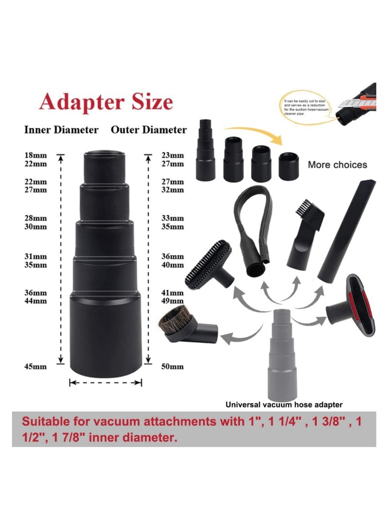 9 Pcs Universal Vacuum Attachments for Shop Vac Accessories 2 1/2 to 1 1/4 Shop Vac Hose Adapter 1 7/8 to 1 Vacuum Hose Adapter 1 1/4 Vacuum Floor Brush Flexible Crevice Tool