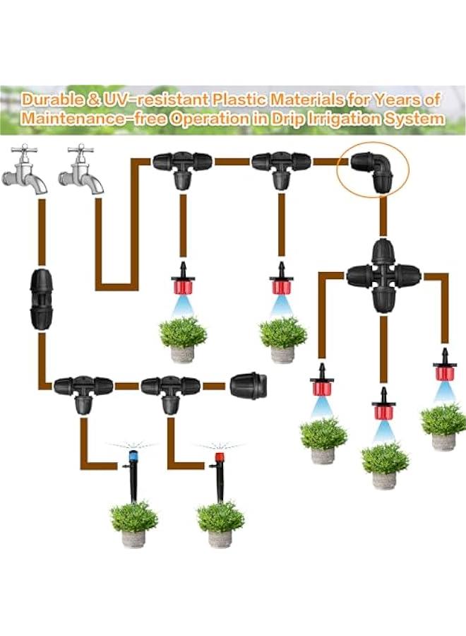 Upgraded 1/4 Drip Irrigation Elbow Fittings：24 Pieces Leak Free Lock Barbed 90 Degree Elbow Connectors for1/4 Inch Irrigation Tubing Quick Connect Parts for Garden Landscape System