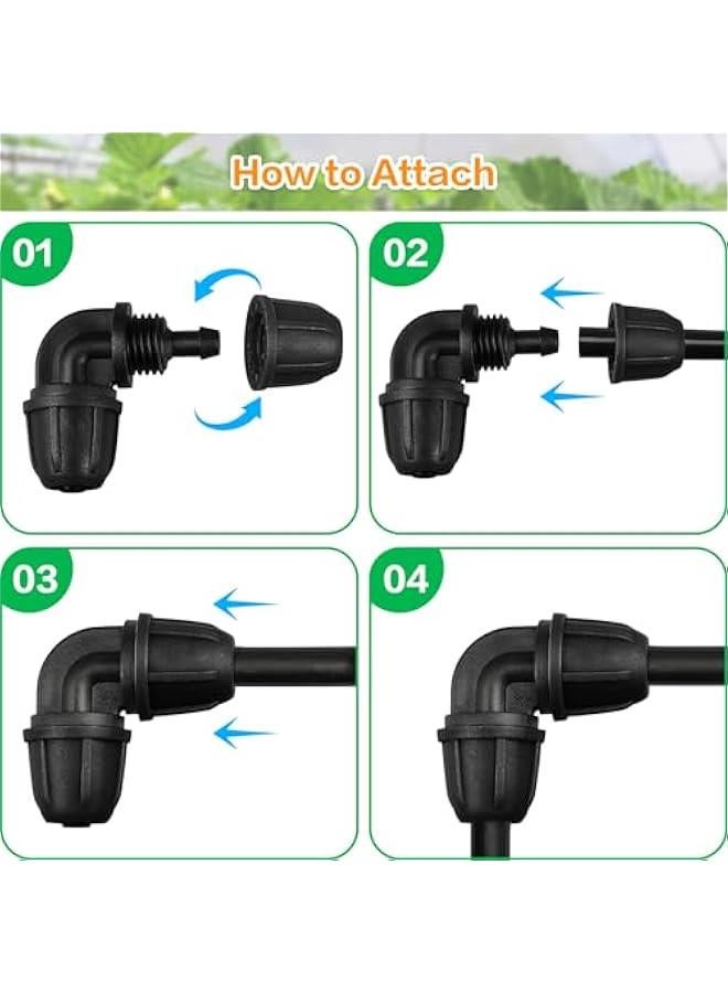 Upgraded 1/4 Drip Irrigation Elbow Fittings：24 Pieces Leak Free Lock Barbed 90 Degree Elbow Connectors for1/4 Inch Irrigation Tubing Quick Connect Parts for Garden Landscape System