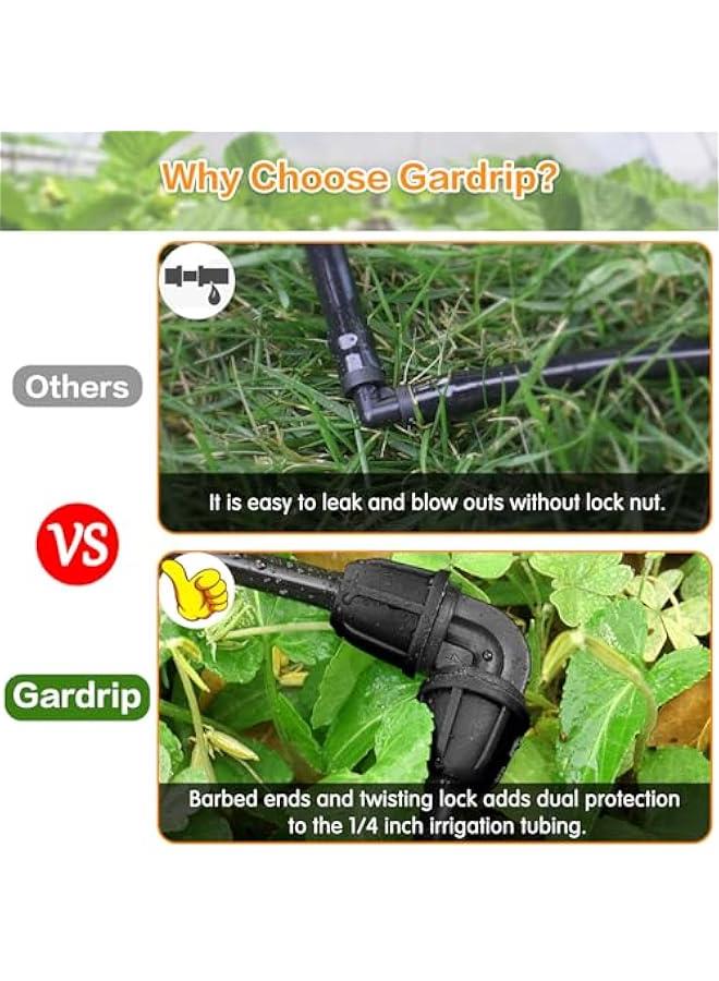 Upgraded 1/4 Drip Irrigation Elbow Fittings：24 Pieces Leak Free Lock Barbed 90 Degree Elbow Connectors for1/4 Inch Irrigation Tubing Quick Connect Parts for Garden Landscape System