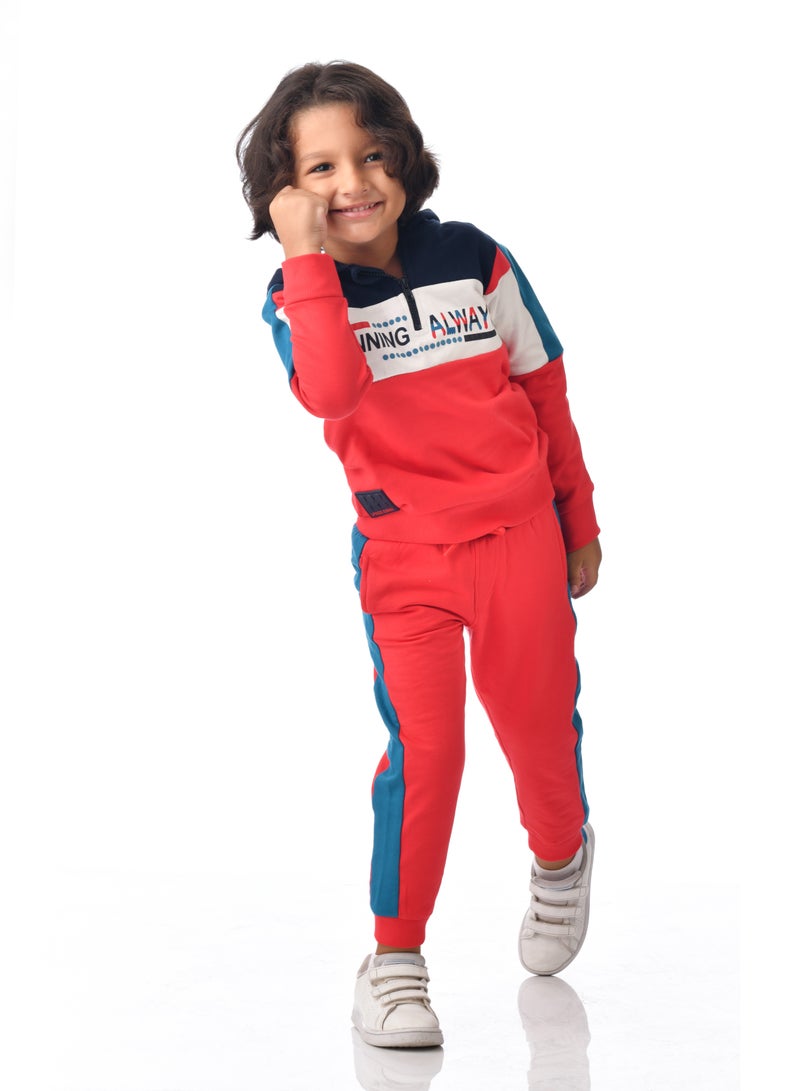 Boys' 2-Piece Hoodie cut & sew Navy/Red/Green and Red/Green cut & sew Jogger (2 -8 yrs)