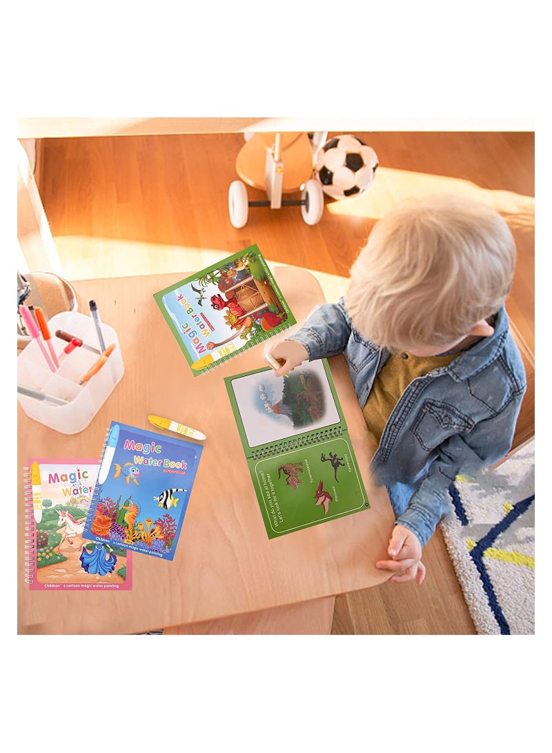 4-Piece Cartoon Water Coloring Magic Book With Water Pen For Toddlers And Kids