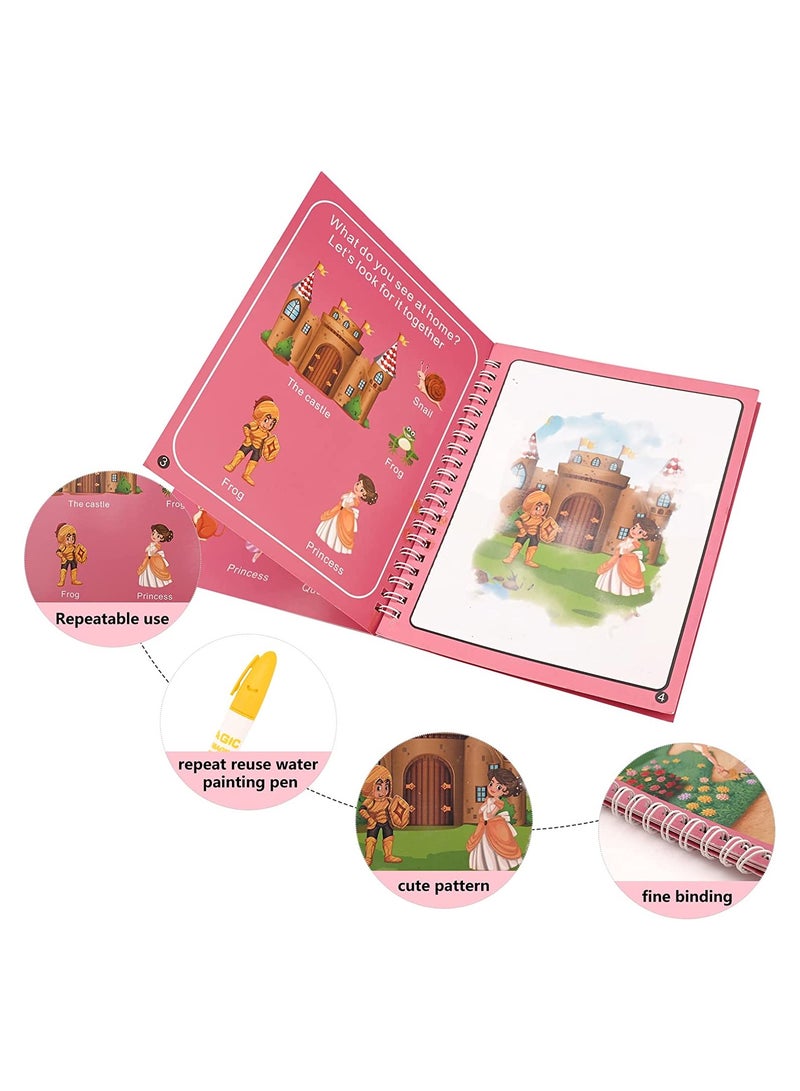 4-Piece Cartoon Water Coloring Magic Book With Water Pen For Toddlers And Kids