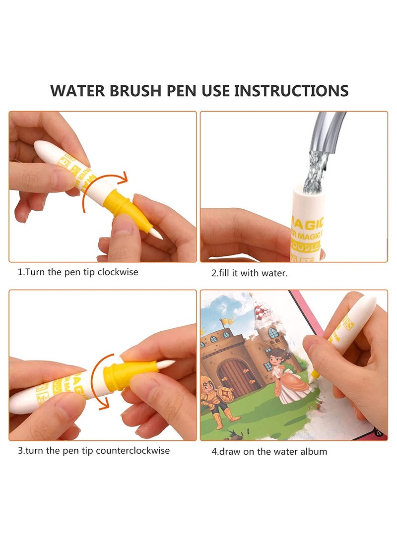 4-Piece Cartoon Water Coloring Magic Book With Water Pen For Toddlers And Kids
