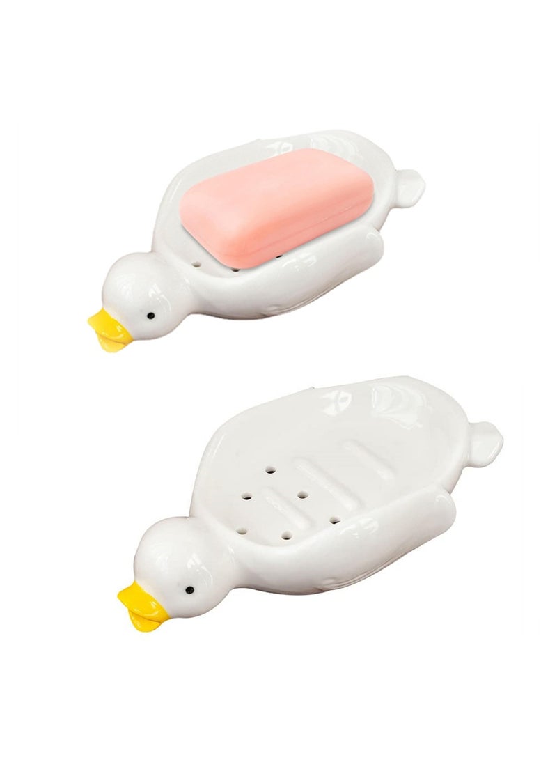 Cute Cartoon Duck Soap Dish Self Draining Ceramic Holder for Bathroom Shower and Kitchen Sink Perfect for Home Decor