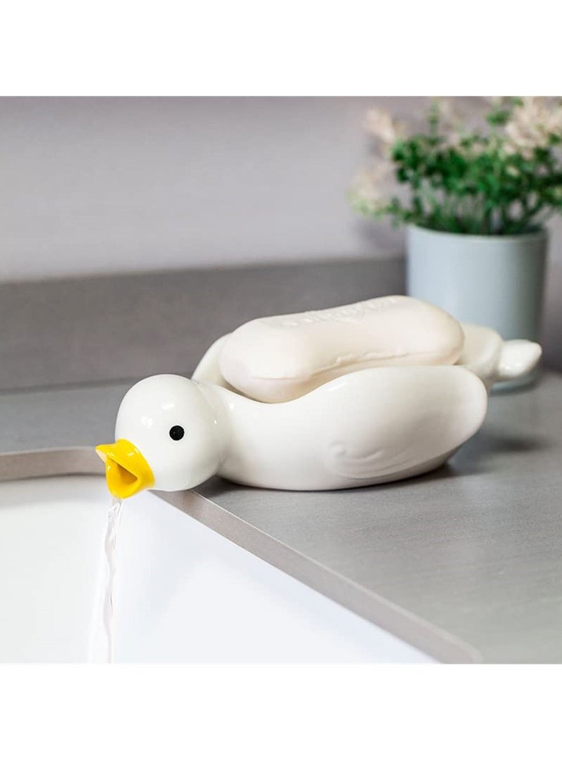 Cute Cartoon Duck Ceramic Soap Dish Self Draining Holder for Bathroom Shower Kitchen