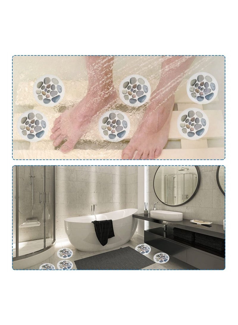 Non Slip Bath Stickers, 10 Pcs Stone Pattern Decorations, Bathtub Patterned Rubber Stickers, Safety Shower Treads Non-Slip Safety Stickers with Plastic Scraper for Bath/Shower/Kitchen