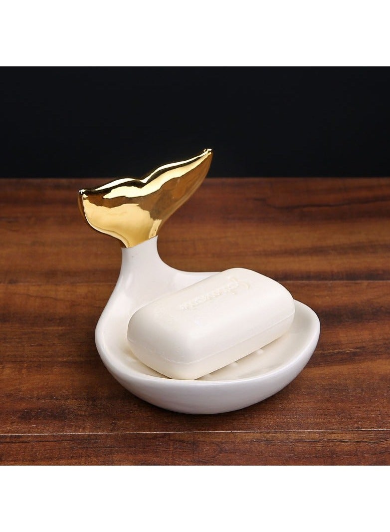 White Ceramic Soap Dish Creative Fishtail Drain Soap Box