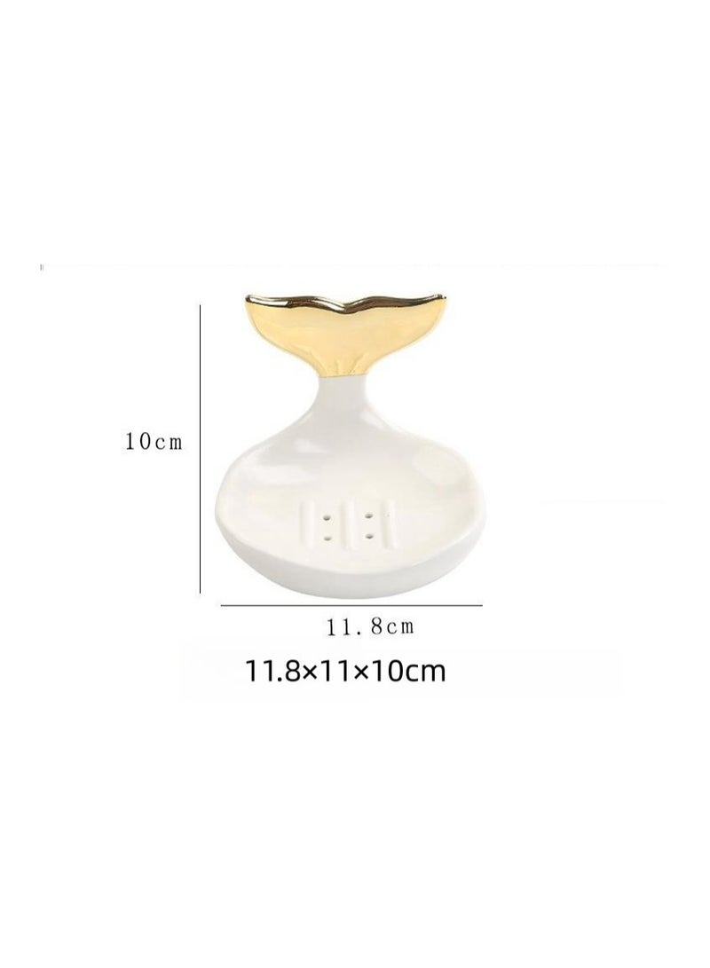 White Ceramic Soap Dish Creative Fishtail Drain Soap Box