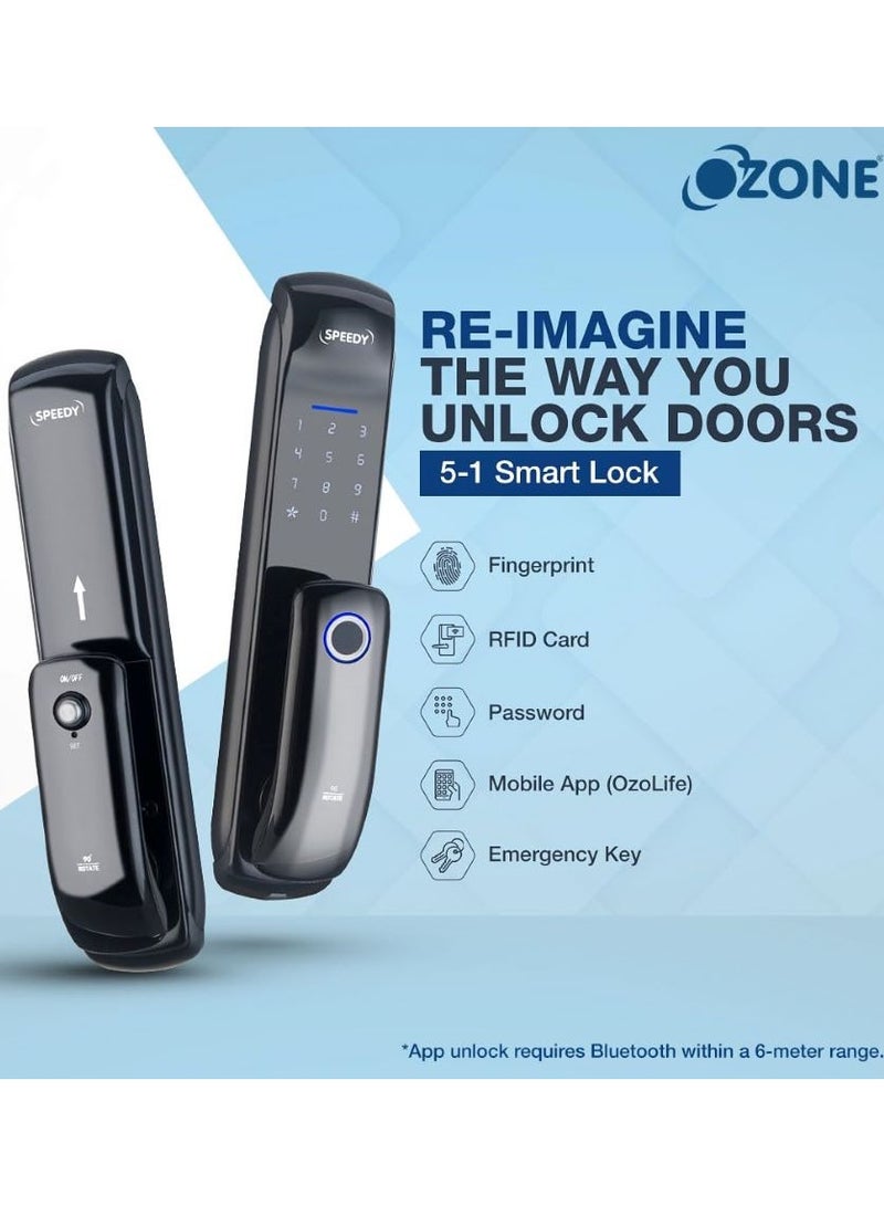 OZ-FDL-05 Life Std  Speedy Keyless Entry Door Lock | Fingerprint Door Lock | keypad Door Lock | Digital Door Lock | Auto Door Lock for Home | 4 Access Mode | By Ozone India