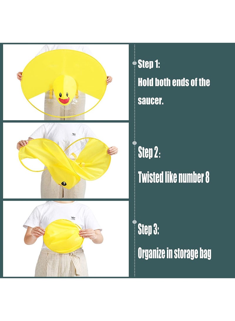 Raincoat Cartoon Kids Umbrella, Flying Saucer Umbrella, Portable Reusable Raincoats Hand Free Umbrella Hat, Children Comic Cute Yellow Duck Hat, Suitable Height 120-150cm