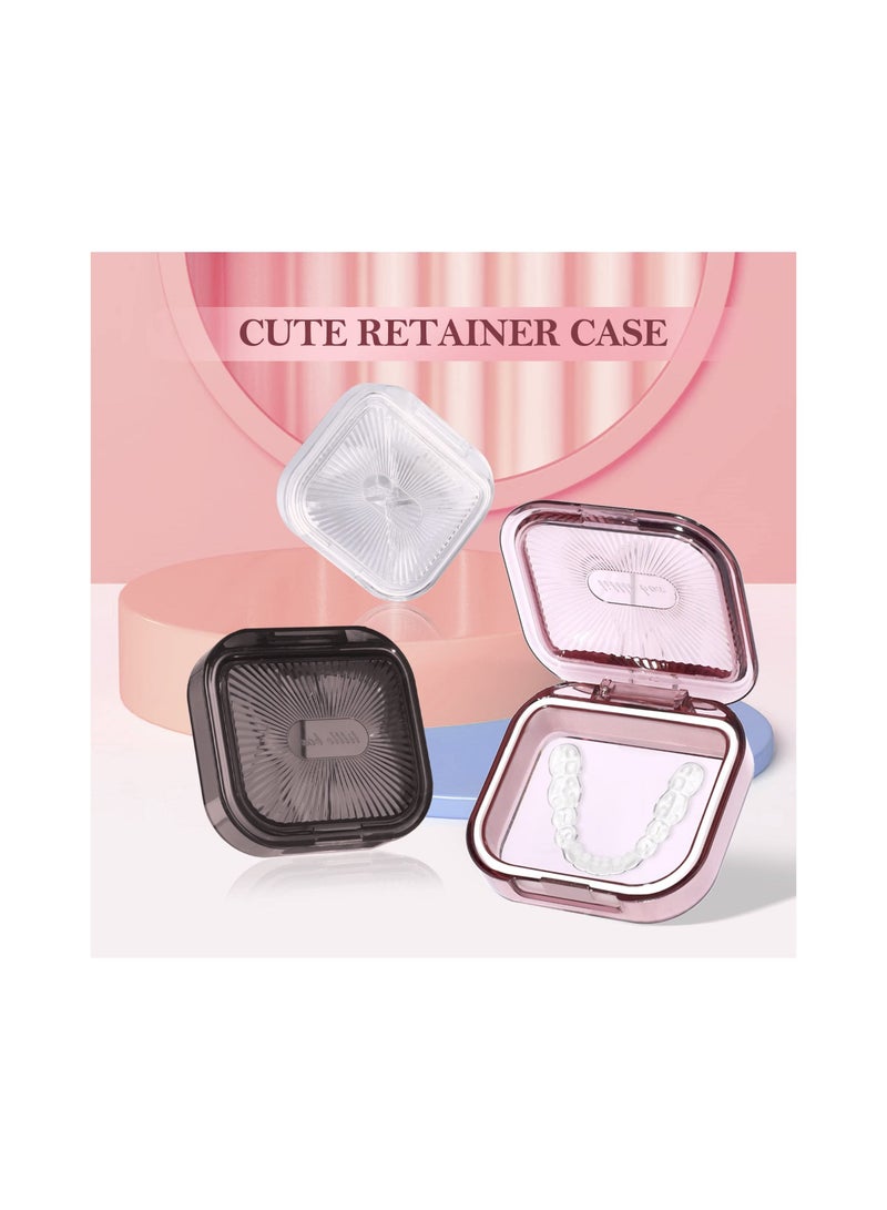 Portable Retainer Case, Slim Mouth Guard Container Creative Denture Case Square Oral Aligner Holder Dustproof Dental Braces Storage, Mouth Guard Case for Women Men 3 x 2.8in(Set of 3 )