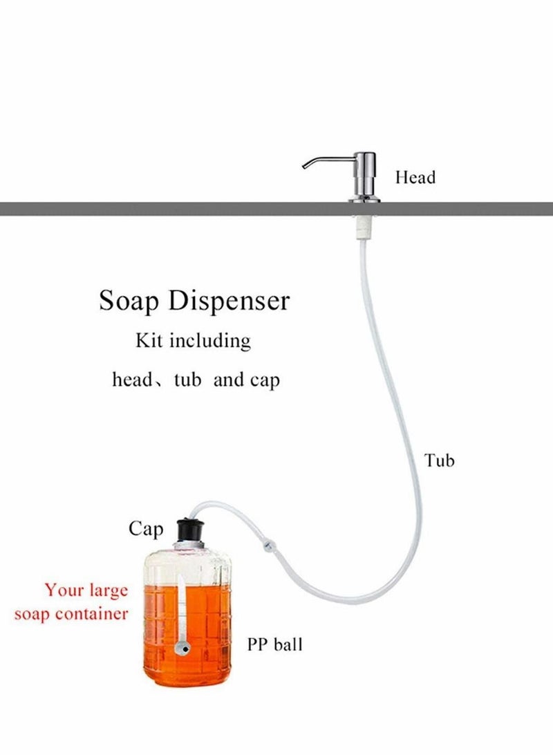 Soap Dispenser for Kitchen Sink, Countertop Built in 304 Stainless Steel Liquid Pump, Manual Press Head, with Extension Tube and Caps (Brushed Nickel)