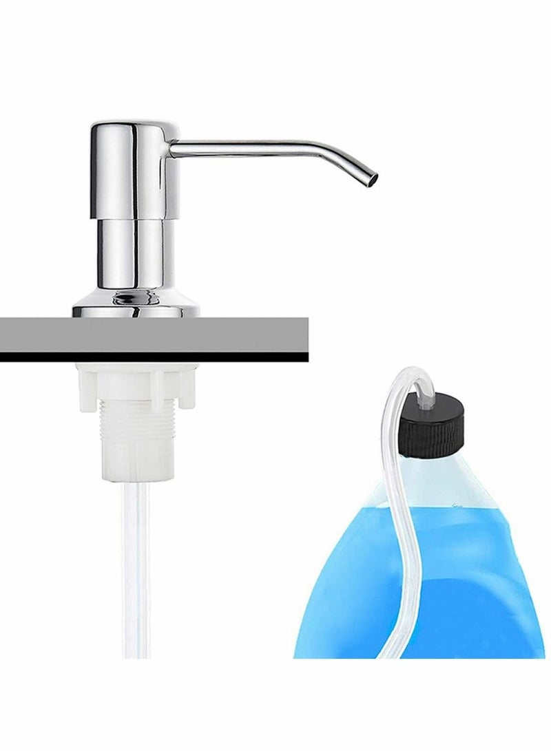 Soap Dispenser for Kitchen Sink, Countertop Built in 304 Stainless Steel Liquid Pump, Manual Press Head, with Extension Tube and Caps (Brushed Nickel)