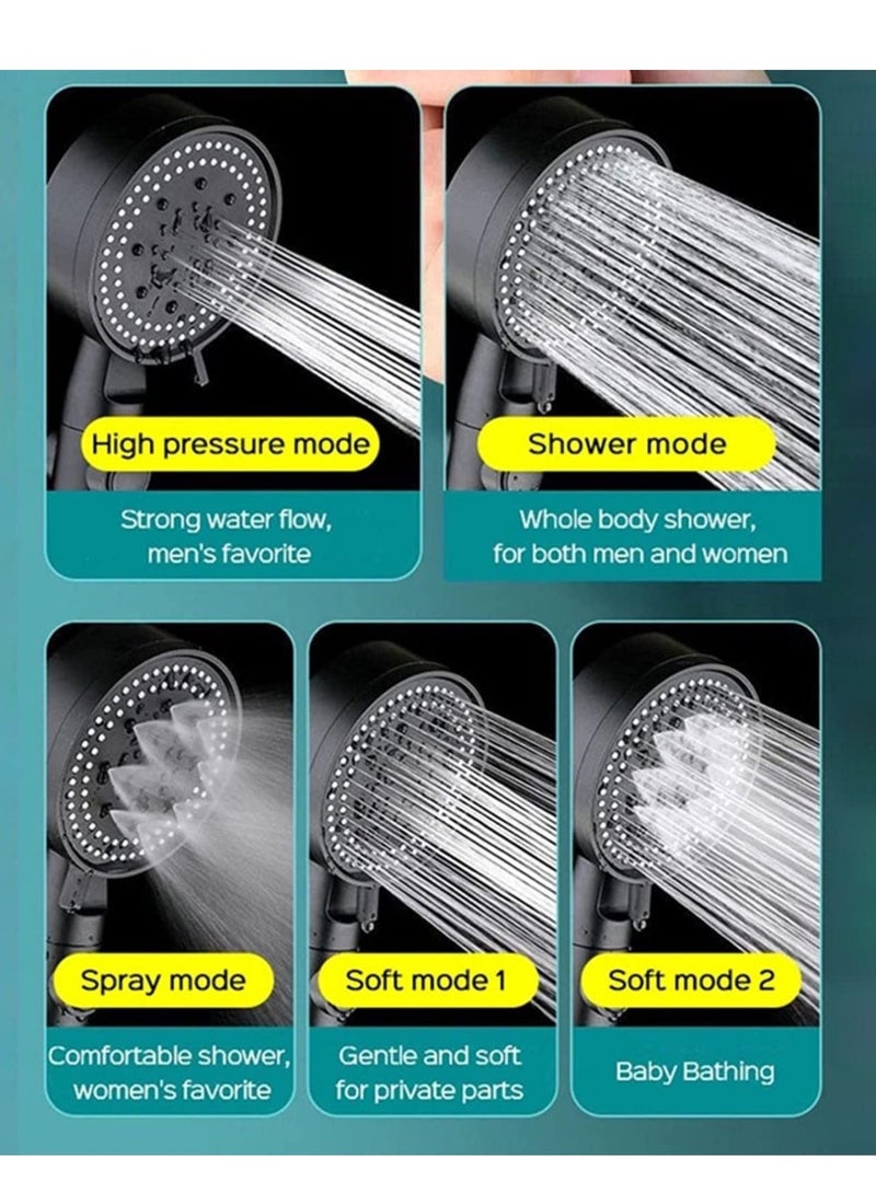 Multi-Functional High Pressure Shower Head with 5 Modes, High Pressure Handheld Shower Head with ON/Off Switch, Water Saving, Easy to Install