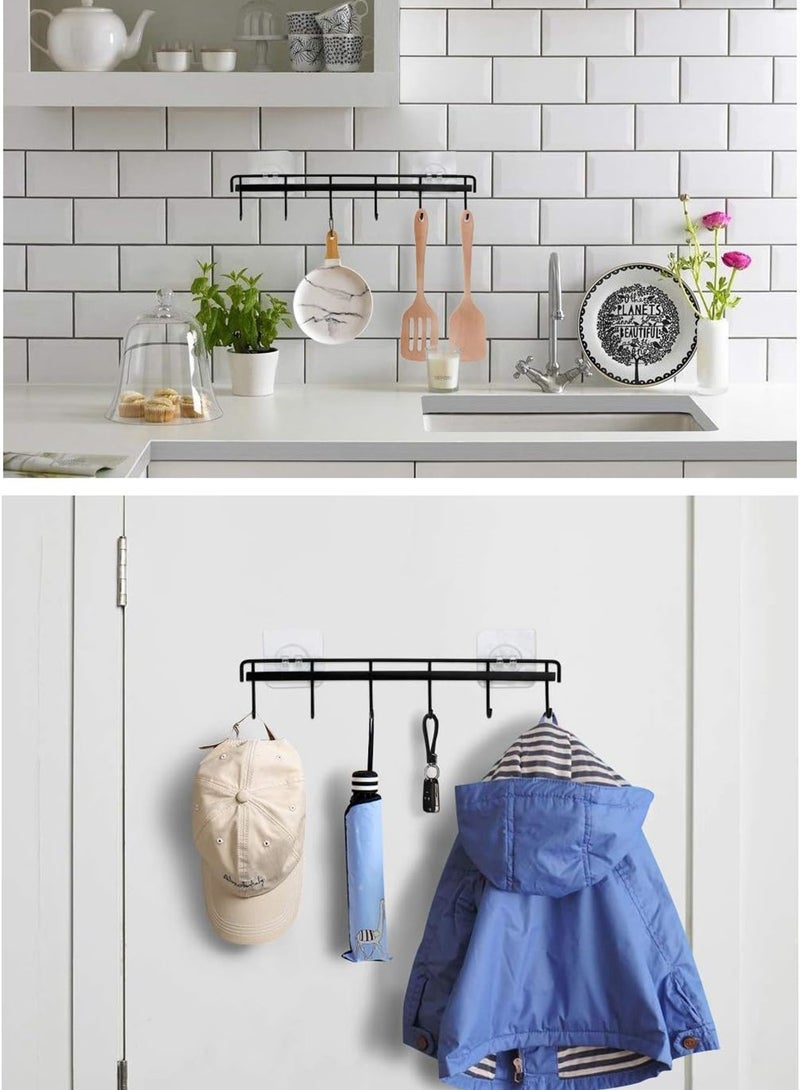 No Drilling Adhesive Wall Hooks 2 Pack Waterproof Kitchen and Bathroom Utensil Holders Space Saving 6 Hook Racks for Easy Organization