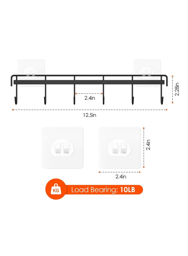 No Drilling Adhesive Wall Hooks 2 Pack Waterproof Kitchen and Bathroom Utensil Holders Space Saving 6 Hook Racks for Easy Organization