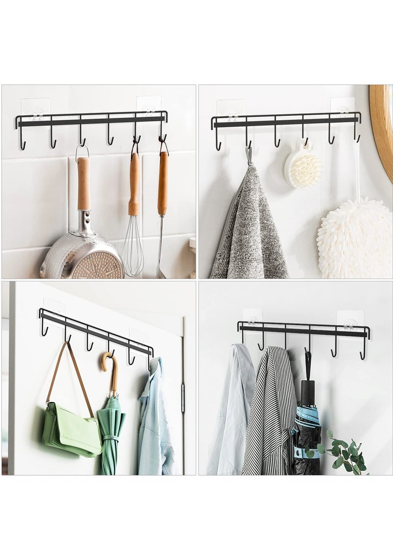 No Drilling Adhesive Wall Hooks 2 Pack Waterproof Kitchen and Bathroom Utensil Holders Space Saving 6 Hook Racks for Easy Organization