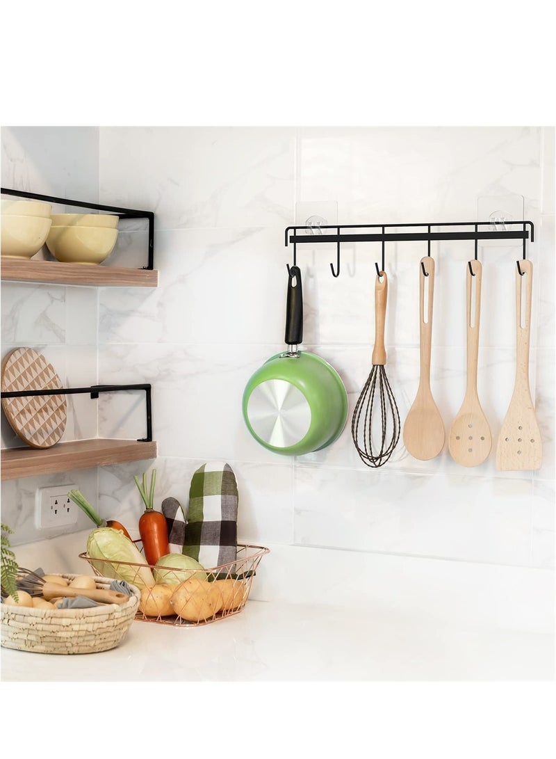 No Drilling Adhesive Wall Hooks 2 Pack Waterproof Kitchen and Bathroom Utensil Holders Space Saving 6 Hook Racks for Easy Organization