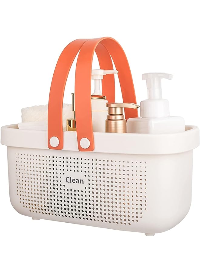 Supplies Caddy, Portable Plastic Shower Caddy Storage Organizer Basket/Bucket with Silicone Handles for Household, Bathroom, Kitchen, Dorm Room Essentials (WHITE)