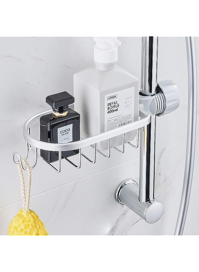 Shower Rod Assembled Kitchen Washing Sponge Holder Faucet Caddy Shower Soap Basket,Bright Silver Color