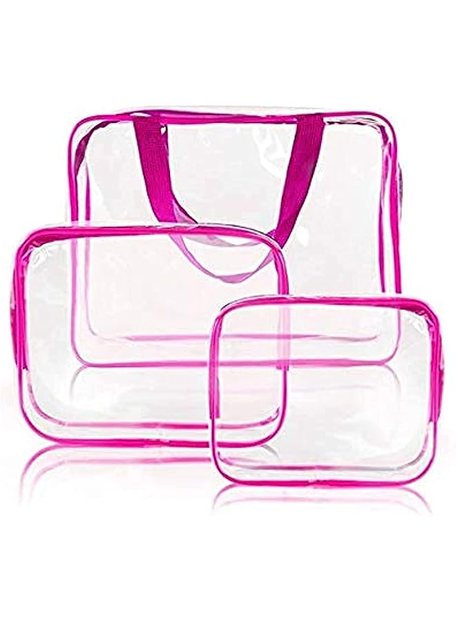 Clear Portable Makeup Cosmetic Toiletry Travel Bath Wash Storage Bag Transparent Waterproof Pouch Organizer Make Up Bag, Pink