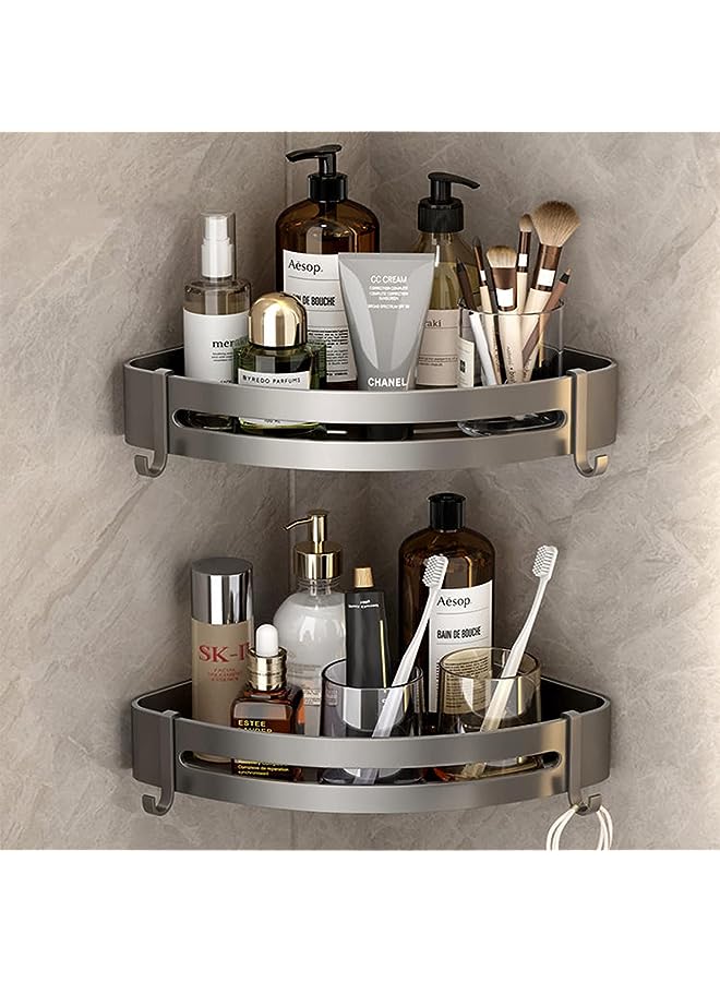 Shower Corner Shelf, Shower Organizer Corner Storage Bathroom Corner Triangle Storage Basket,Rustproof No Drilling for Bathroom Kitchen (Bathroom Corner Shelf 2 Pack)