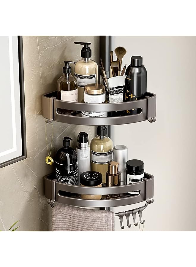 Corner Shelf Bathroom Shower Organizer-2 Pack: No Drilling Corner Storage Shower Shelf with Hooks– Upgraded Bathroom Storage Organizer Shelf, Premium Corner Shower Caddy, Bathroom Accessories