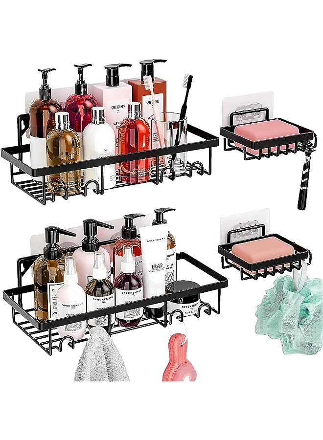 Pack Shower Caddy Shower Holders for Soap and Shampoo, Black Shower Shelf Adhesive Shower Caddy No Drill and Drillable with Screws, 2 Shower Shampoo Holder + 2 Shower Soap Holder, Rust Proof