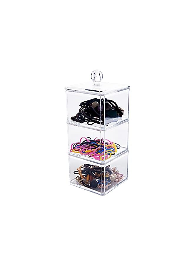 Accessories Organizer for Girls, BLVRYVIO Bathroom Containers for Headband, Bows,Hair Tie,Hair Tools,Scrunchie,Cotton Swab Organization, Clear 3 Stackable Acrylic Holder with Lids for Organizing