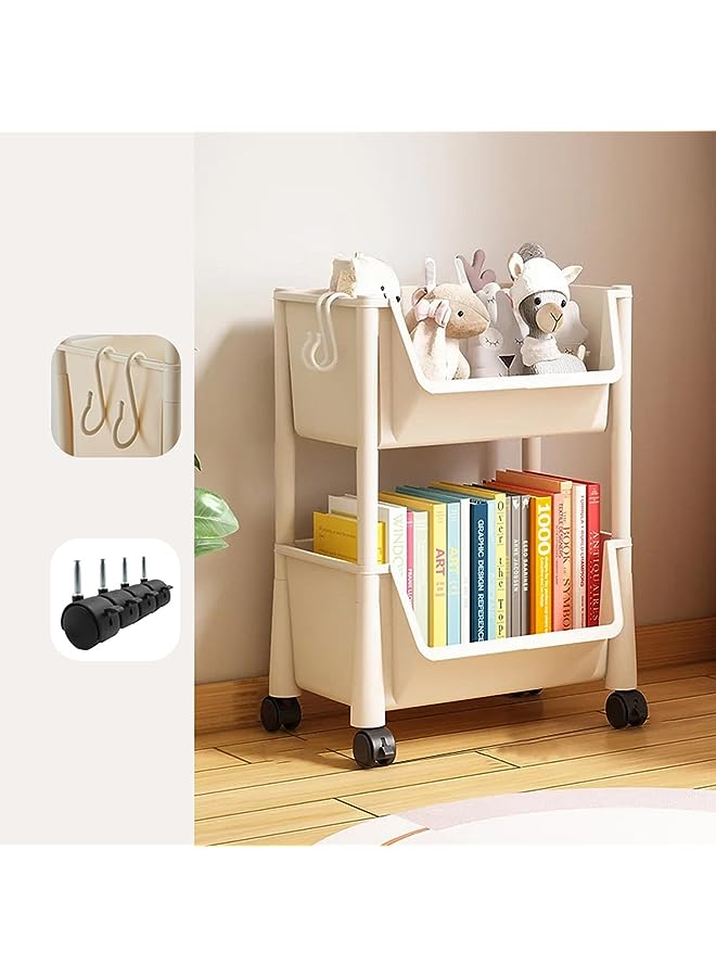 Rolling Cart Organizer, Trolley with Lockable Wheels，Bathroom Organizor, Storage and Organiztion For Living room, Bedroom, Kitchen (2 layer: 2 Baskets)