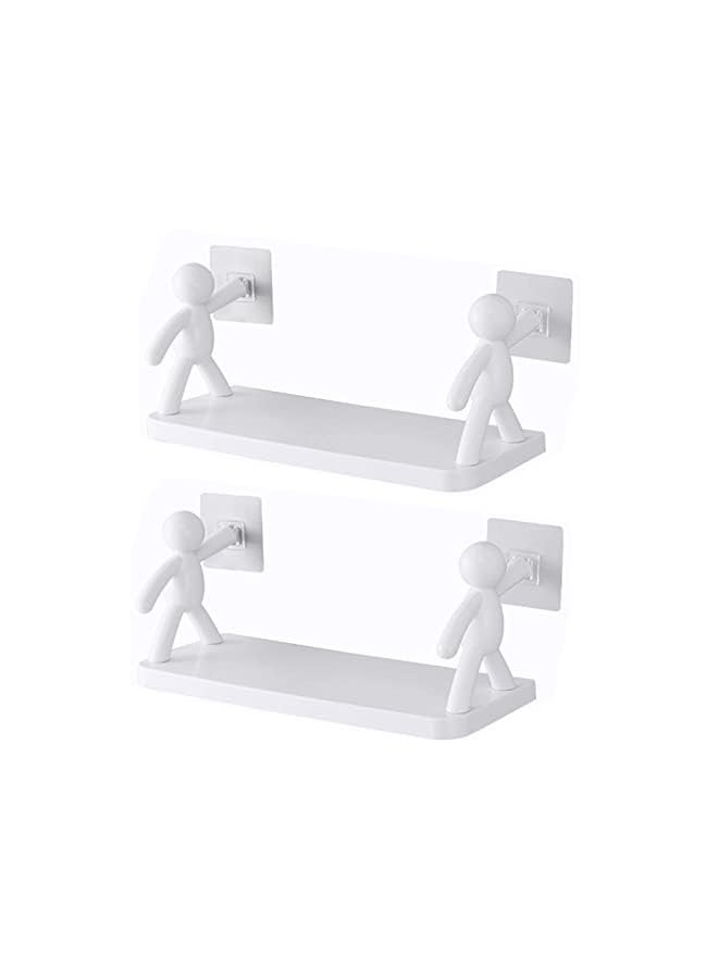 Pcs the Kitchen Toilet Villain Wall Hanging Receiver Shelf Self Stick Little Man, Villain Design White Floating Shelves, Punching-free Storage Rack for Kitchen, Bathroom (White)