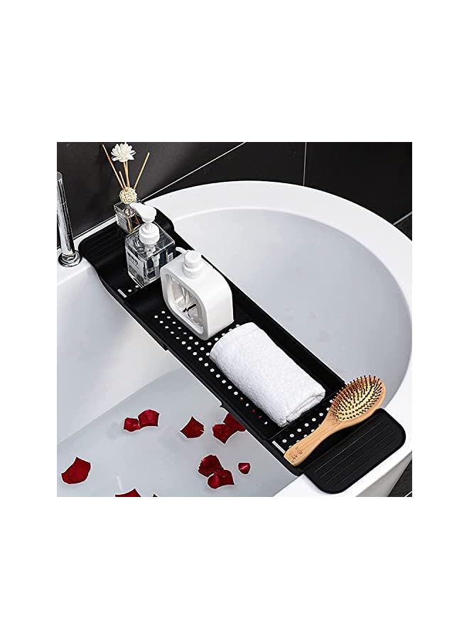 Bathtub Shelf Extendable Bathroom Bathtub Tray Retractable Multifunctional Bath Tray Towel Book Holder Storage Organizer (Black)