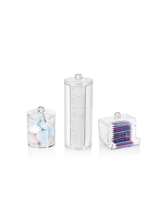 Set of 3 Bathroom Canisters with Lids for Make Up Storage - Bathroom Organiser with Cotton Buds Holder, Cotton Pads Holder, Cotton Wool Holder - Acrylic Boxes with Lids Makeup Organiser Set….