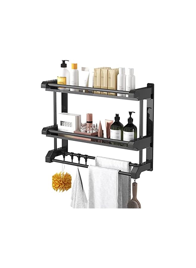 Shelf with Towel Bars Wall Mounted, Storage Towel Rack for Bathroom,Kitchen Storage Rack with Hanger Hooks