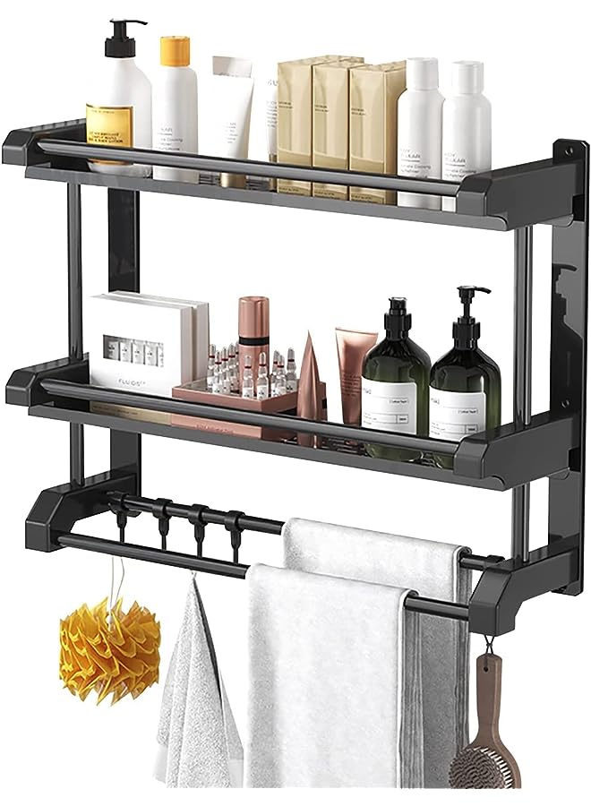 Shelf with Towel Bars Wall Mounted, Storage Towel Rack for Bathroom,Kitchen Storage Rack with Hanger Hooks