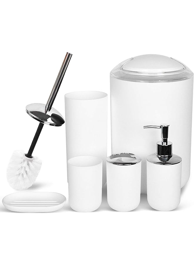 Bathroom Accessories Set 6 Piece Bath Ensemble Includes Soap Dispenser, Toothbrush Holder, Toothbrush Cup, Soap Dish for Decorative Countertop and Housewarming Gift,New White