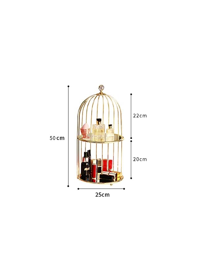 Organizer, Cosmetic Rack Bird Cage Desktop Makeup Organizer Rack ,Cosmetic Storage Basket with Removable Glass Tray, Tabletop Organizer , Countertop, Bathroom and More (2 Tier Bird Cage)