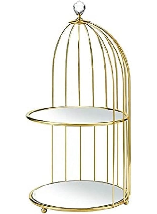 Organizer, Cosmetic Rack Bird Cage Desktop Makeup Organizer Rack ,Cosmetic Storage Basket with Removable Glass Tray, Tabletop Organizer , Countertop, Bathroom and More (2 Tier Bird Cage)