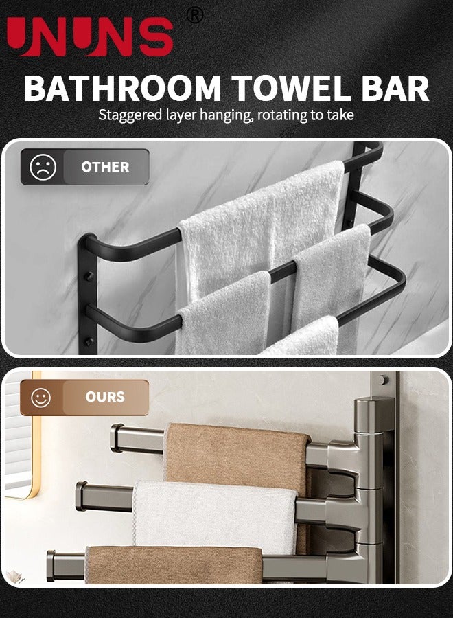 Rotating Towel Bar,Swivel Towel Bar with Hook,Wall Mounted Towel Bar with 4-Arm Towel Hanger,Space Saving Towel Holder for Bathroom