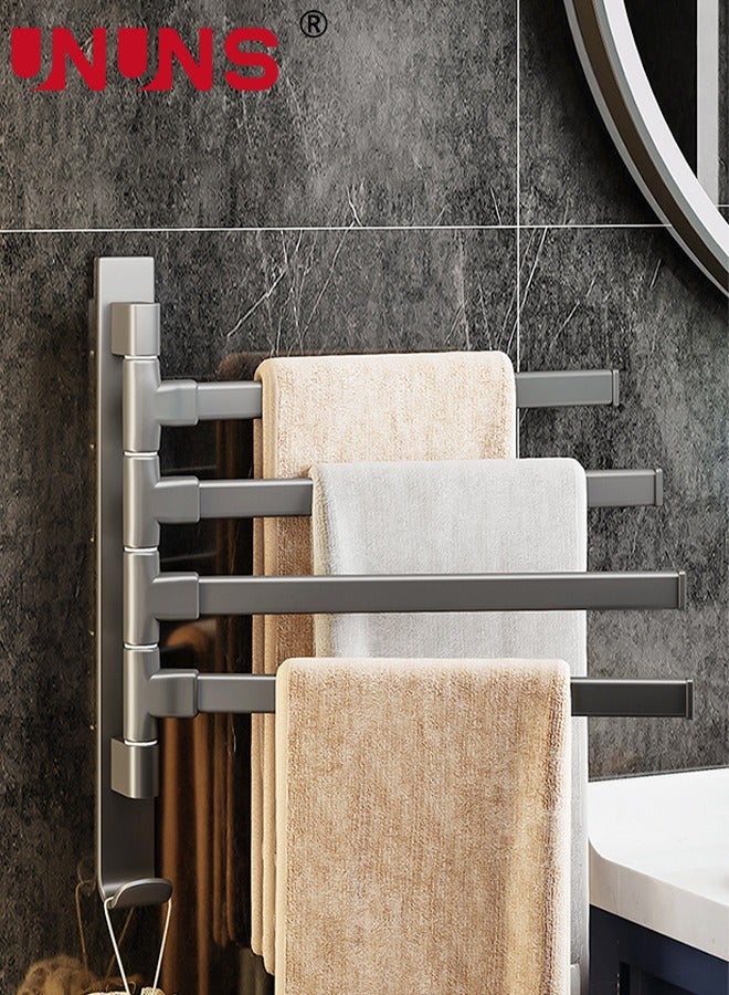 Rotating Towel Bar,Swivel Towel Bar with Hook,Wall Mounted Towel Bar with 4-Arm Towel Hanger,Space Saving Towel Holder for Bathroom