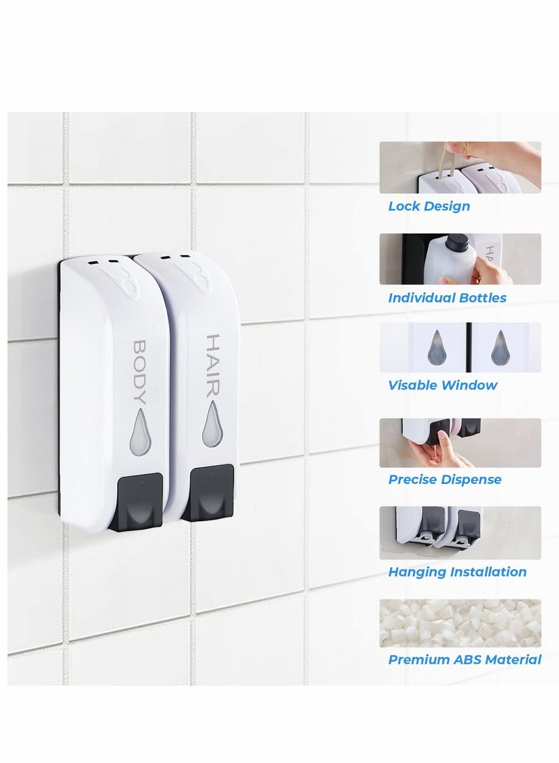 Shower Soap Dispenser Wall Mounted, Body Wash for Shower, Shampoo 2 Chamber, 700ml