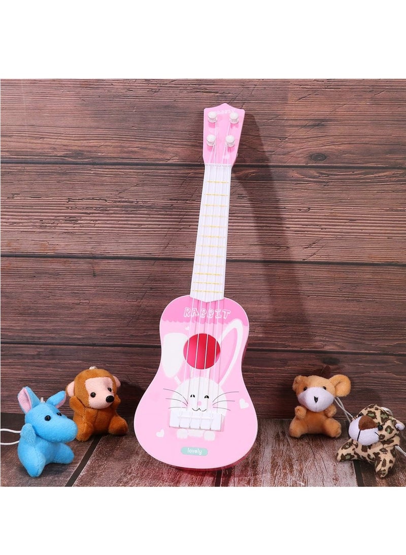 Kids Cartoon Rabbit Ukulele 4 String Musical Toy for Toddlers 14 inch Early Education Plastic Guitar for Boys and Girls