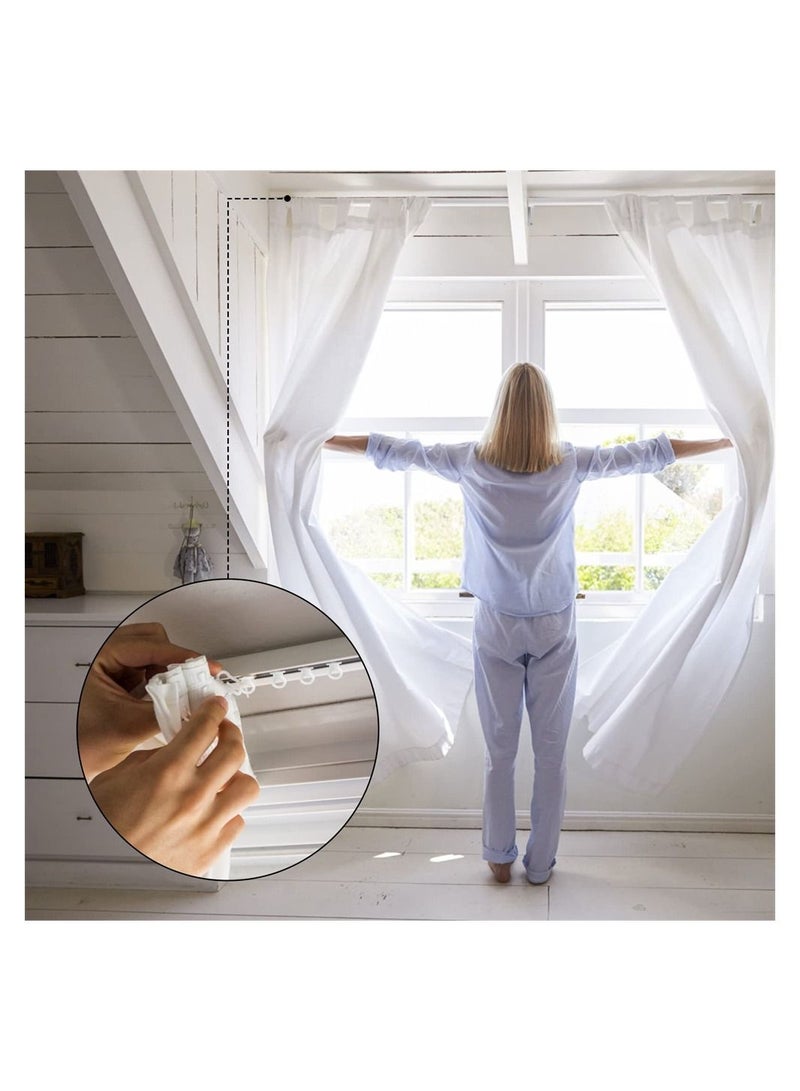 Curtain Track Gliders, 100Pcs Plastic White Curtain Hooks Effortless Gliding Curtain Rail Slider Hooks Rollers for Window Door Shower Curtains.