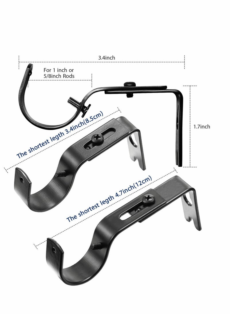 Curtain Rod Brackets General Adjustable Holder Wall Bracket Hooks Outside Mounted Blinds with Screws for 1 Inch Diameter Black