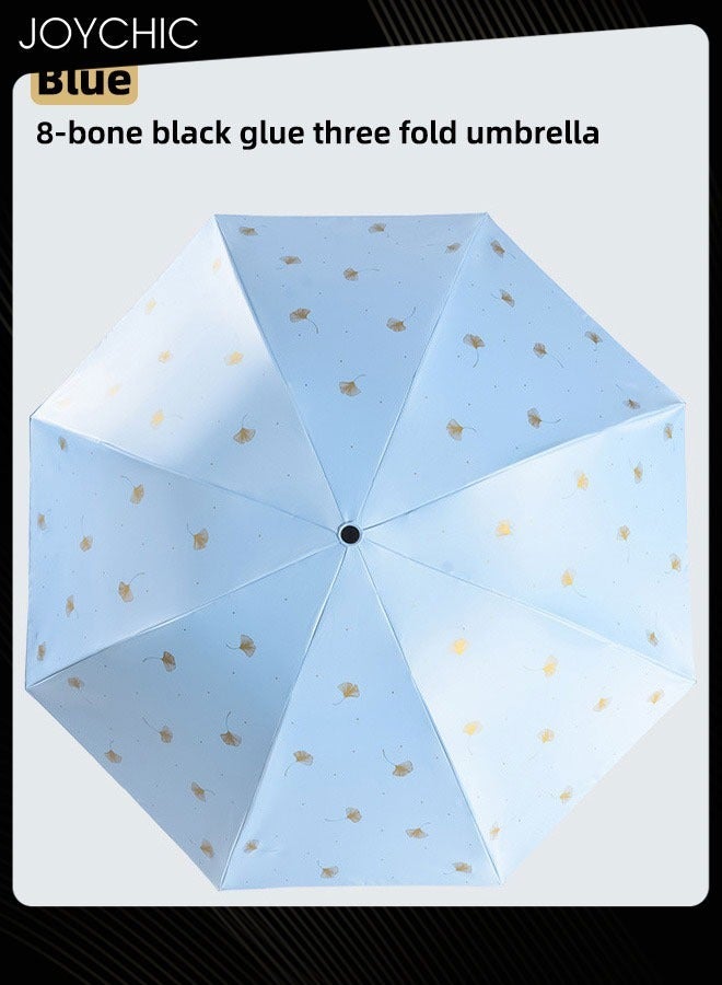 Strong Portable Travel 3 Folding UV-Protection and Rainproof Umbrella for Men and Women Blue