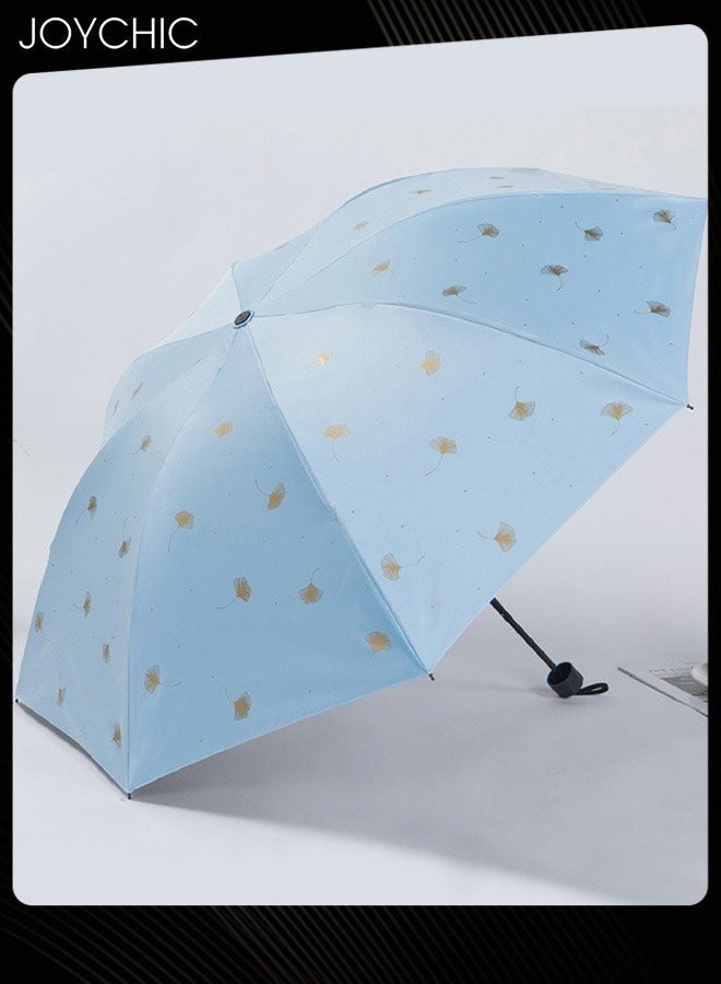 Strong Portable Travel 3 Folding UV-Protection and Rainproof Umbrella for Men and Women Blue