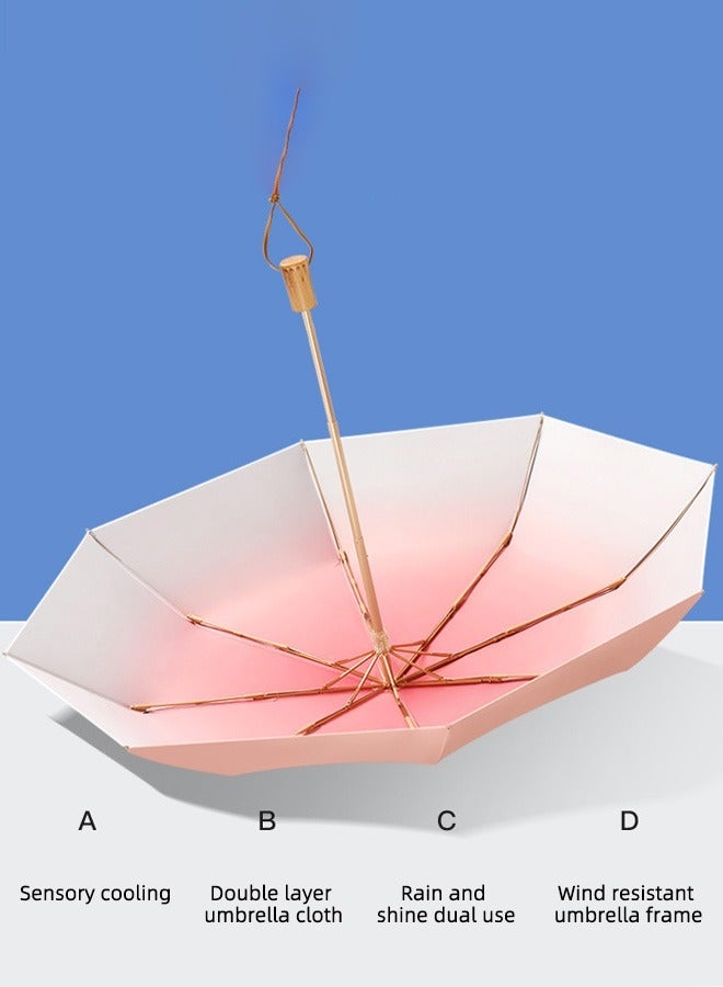 Women Fashion 3 Folding UPF50+ Anti-UV Windproof Waterproof Travel Umbrella Pink