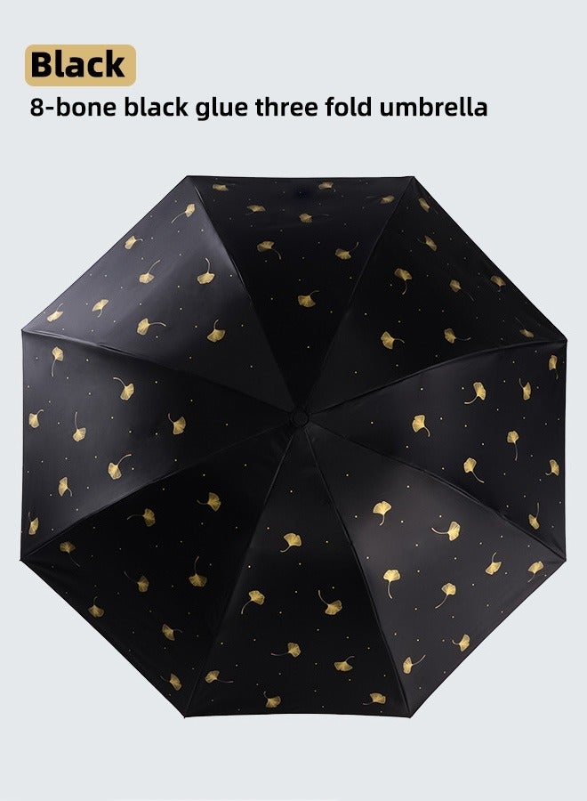 8Ribs Windproof Anti-UV Compact Umbrella Strong Portable Folding Umbrella for Rain&Sun Black